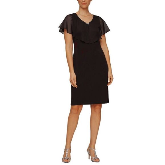 NWT SL Fashion Plus V-neck With Popover Sheer Details Sheath Mini Dress - Picture 2 of 9